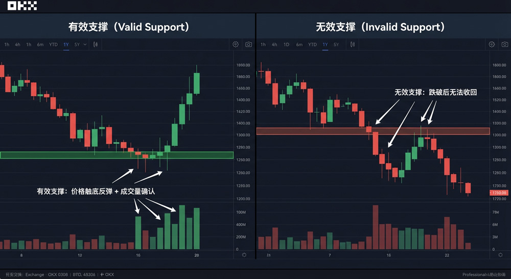 欧易 OKX有效支撑 vs 无效支撑对比
